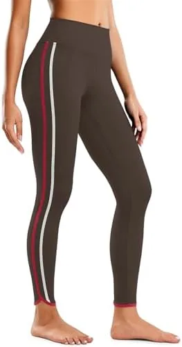 aoysky womens buttery soft workout leggings 25 side stripes high waisted full length yoga leggings tummy control stretch active pants brown
