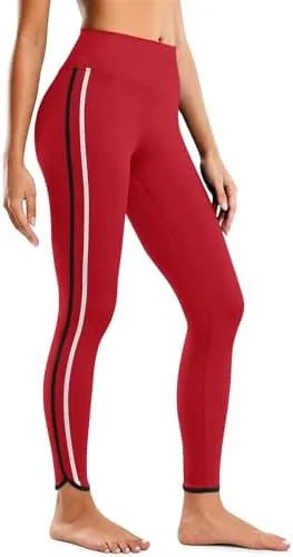 aoysky womens buttery soft workout leggings 25 side stripes high waisted full length yoga leggings tummy control stretch active pants red