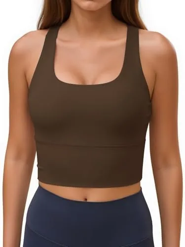 aoysky womens racerback sport bra workout tank tops sleeveless ribbed athletic yoga tops with built in bra coffee