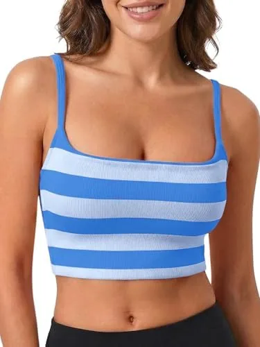 aoysky womens striped square neck sports bra ribbed workout yoga camisole