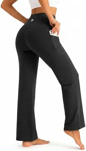 aoysky womens workout leggings no front seam yoga pants buttery soft straight leg stretch sweatpants with side pockets black